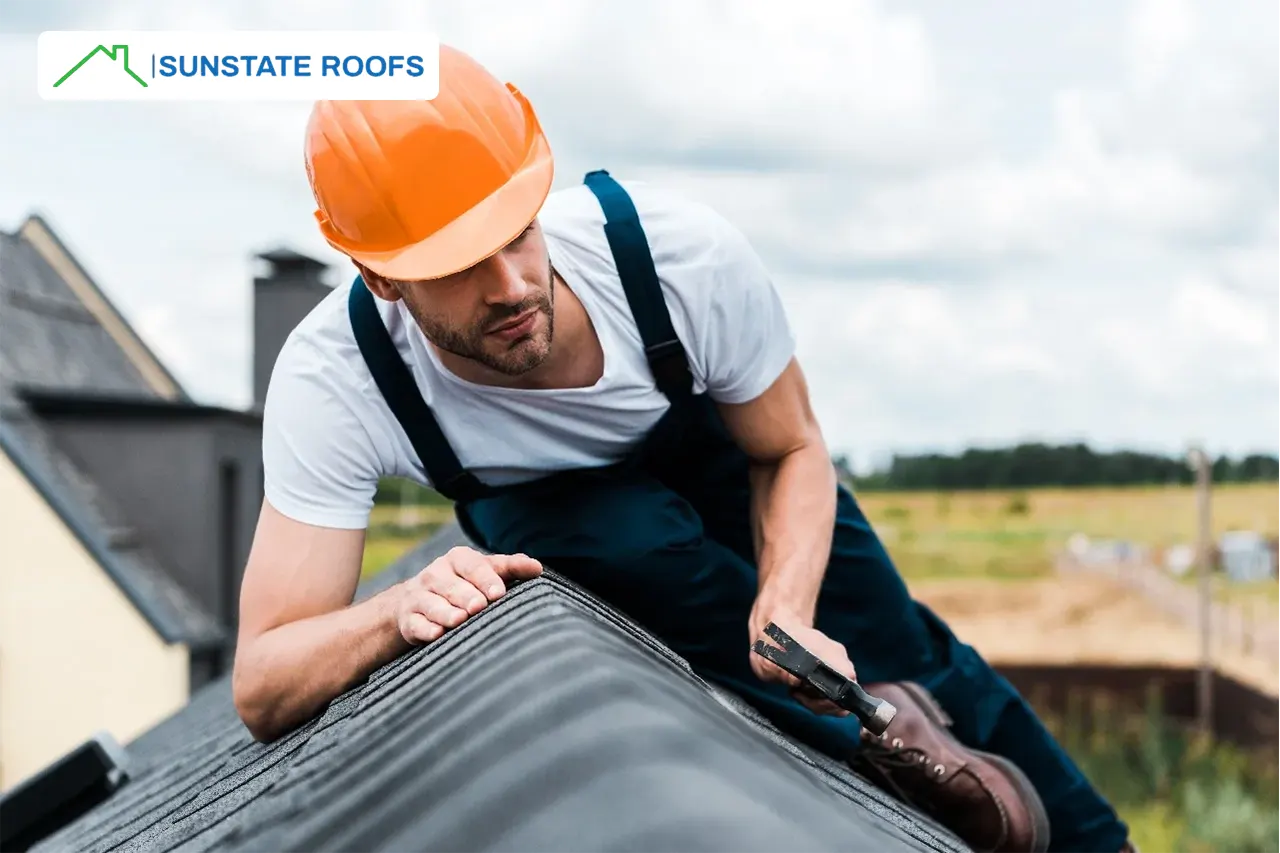 A roofing professional inspecting a roof in Central Florida, showcasing roof waterproofing techniques and the application of waterproofing solutions. The image highlights the use of roof coatings, waterproofing membranes, and other waterproofing products for flat and concrete roofs. Ideal for roofing and waterproofing services in Florida's demanding climate.