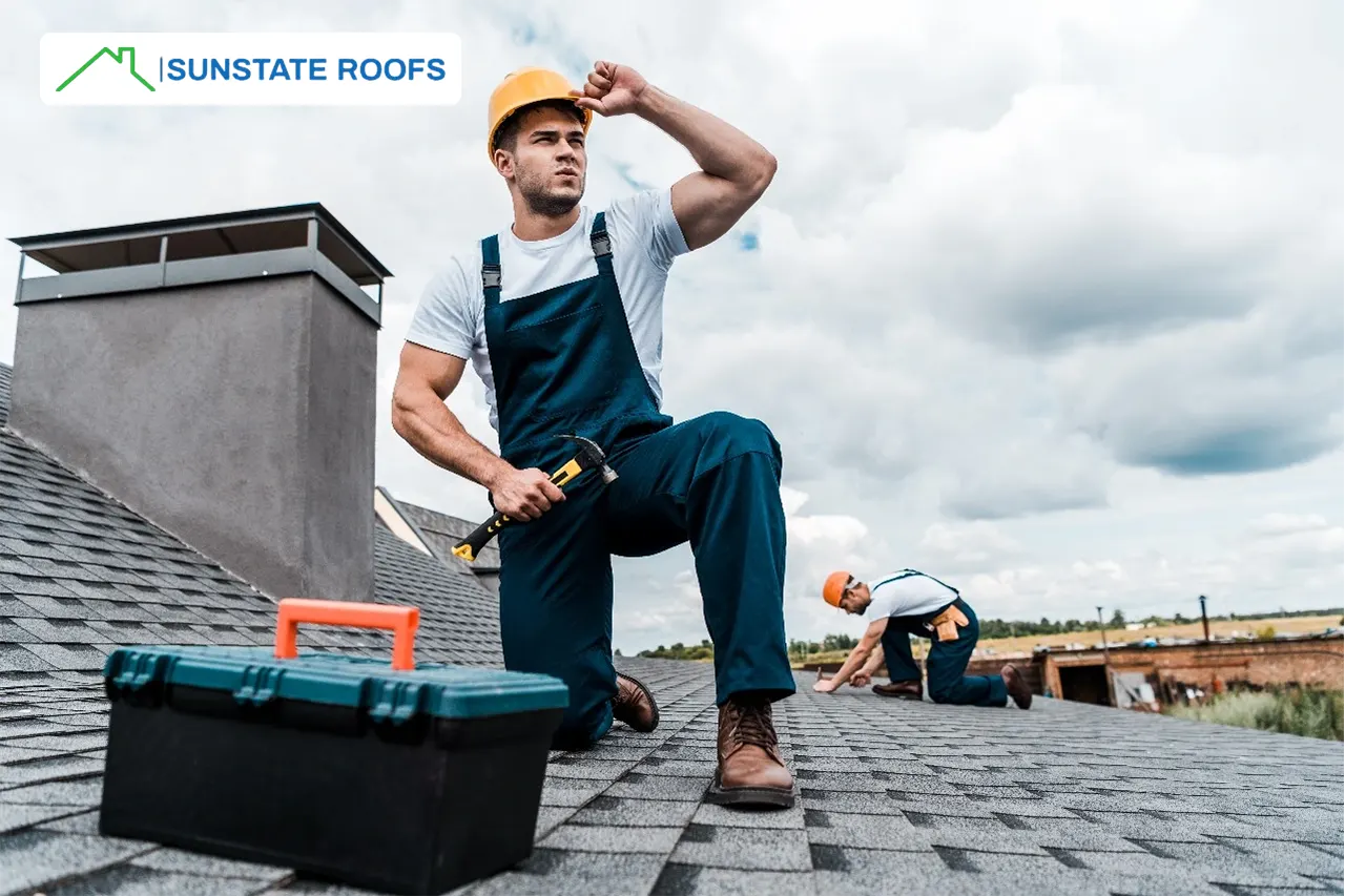 Central Florida roof maintenance in action: Professionals conducting regular roof inspections on a residential roof as part of a monthly roof maintenance checklist. This includes tasks like roof repairs, preventing roof leaks, and maintaining both metal roofs and flat roofs for commercial and residential properties. Following roof maintenance tips ensures the roof remains in top condition, avoiding roof damage and costly roof replacements