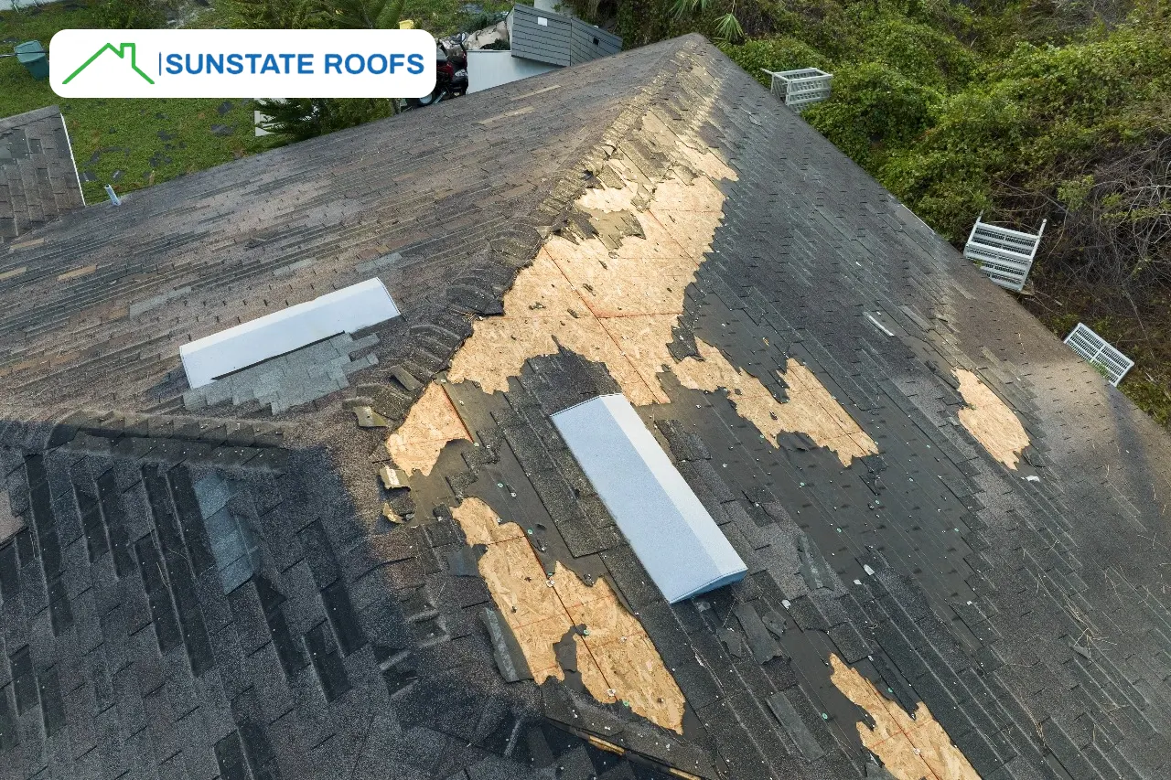 Damaged roof in Winter Park FL showing signs of wear, requiring expert roof replacement, roof repairs, or flat roof installation. Trusted roofing contractor in Winter Park for quality roof solutions, addressing roof leaks, and offering professional replacement roofs