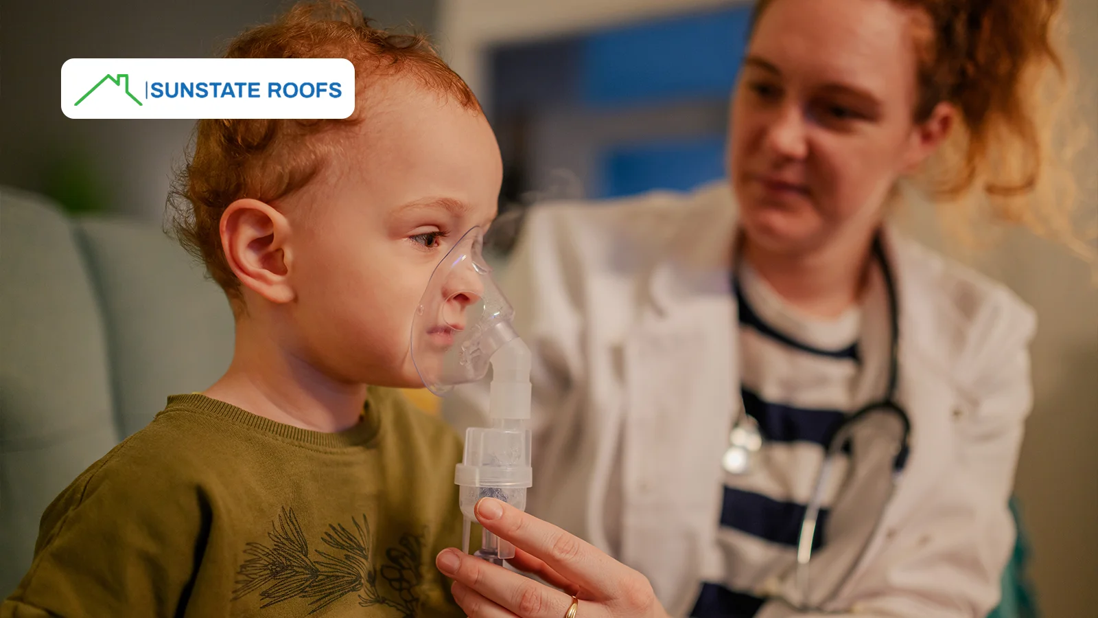 A child receiving medical care, representing the health risks associated with untreated roof damage like mold and leaks.
